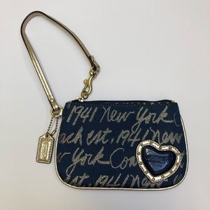 Coach NY Script Denim Lurex Wristlet
